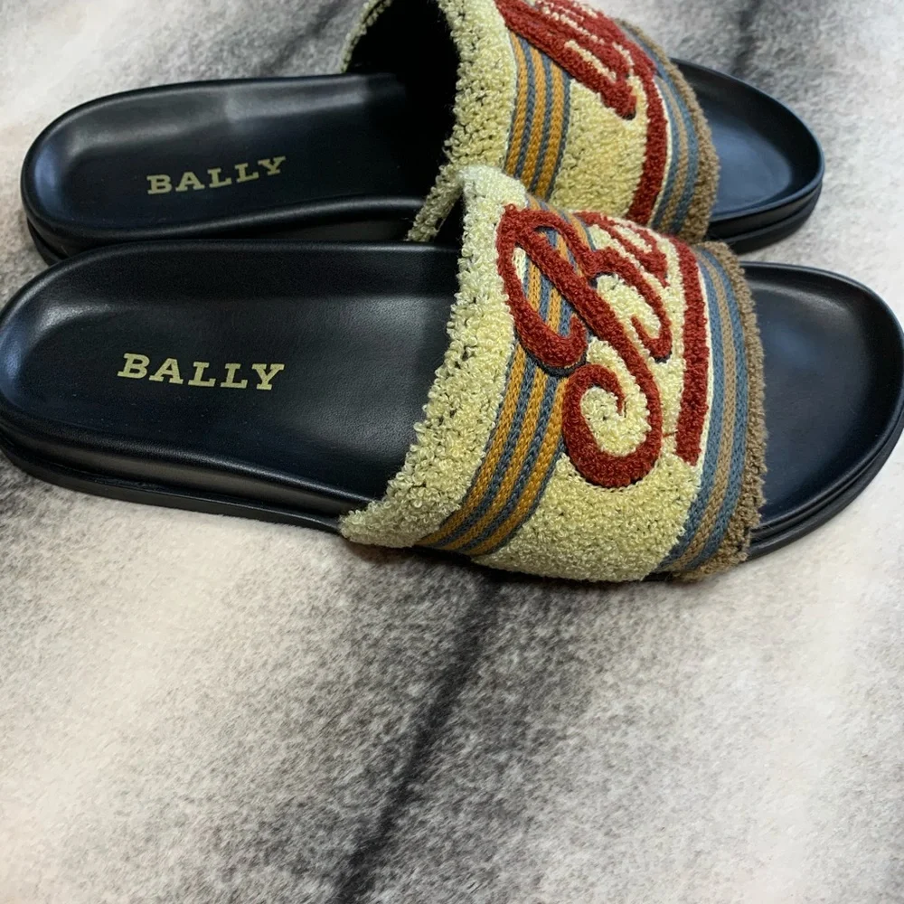 { Bally } Embroidered Logo Pool Slides Ginger